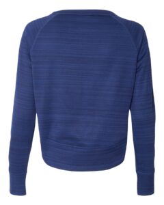 J. America 8663 Women’s Odyssey Striped Performance Fleece Hi-Low Crewneck Sweatshirt – Sapphire (back)