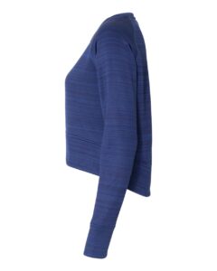 J. America 8663 Women’s Odyssey Striped Performance Fleece Hi-Low Crewneck Sweatshirt – Sapphire (side)