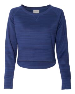 J. America 8663 Women’s Odyssey Striped Performance Fleece Hi-Low Crewneck Sweatshirt – Sapphire