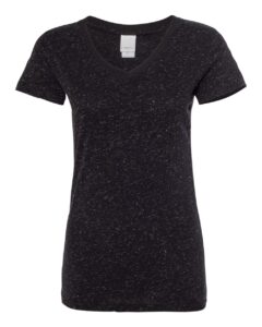 J. America 8136 Women’s Glitter V-Neck T-Shirt – Black/ Silver