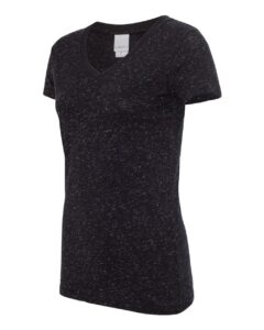 J. America 8136 Women’s Glitter V-Neck T-Shirt – Black/ Silver (side)