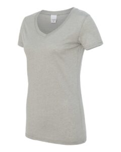 J. America 8136 Women’s Glitter V-Neck T-Shirt – Oxford/ Silver (side)