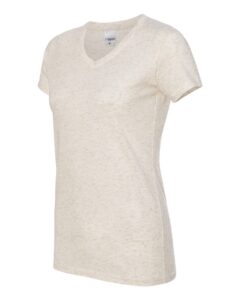 J. America 8136 Women’s Glitter V-Neck T-Shirt – Pearl/ Gold (side)