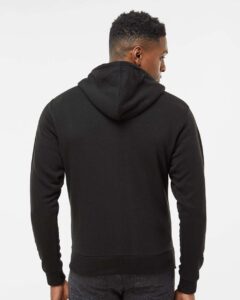 J. America 8872 Men’s Triblend Full-Zip Hooded Sweatshirt – Black Solid (on model back)