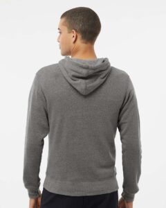 J. America 8872 Men’s Triblend Full-Zip Hooded Sweatshirt – Smoke Triblend (on model back)