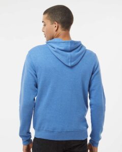 J. America 8872 Men’s Triblend Full-Zip Hooded Sweatshirt – Cool Royal Triblend (on model back)