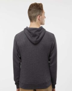 J. America 8871 Men’s Triblend Fleece Hooded Sweatshirt – Black Triblend (on model back)