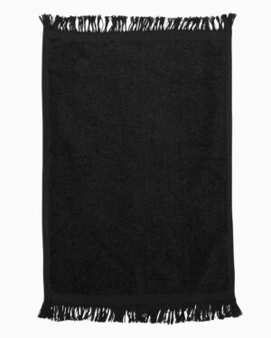 Q-Tees T100 Fringed Fingertip Towel – Black