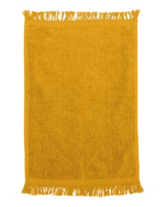 Q-Tees T100 Fringed Fingertip Towel – Gold (side)