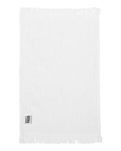 Q-Tees T100 Fringed Fingertip Towel – White (back)