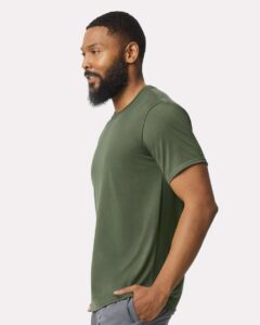 Gildan 42000 Unisex Performance® T-Shirt – Military Green (on model side)