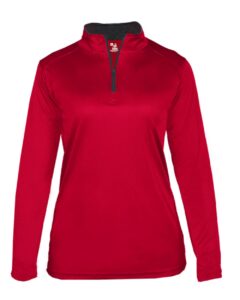 Badger 4103 Women’s B-Core Quarter-Zip Pullover – Red/ Graphite