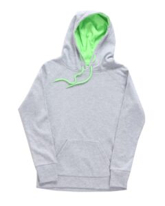 J. America 8616 Women’s Cosmic Fleece Hooded Sweatshirt – Ice Fleck/ Neon Green