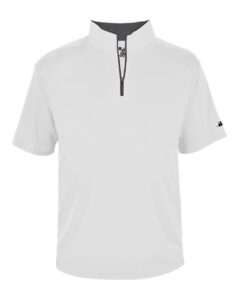 Badger 4199 Men’s B-Core Short Sleeve Quarter-Zip – White/ Graphite