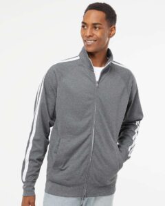 Independent Trading Co. EXP70PTZ Men’s Lightweight Poly-Tech Full-Zip Track Jacket – Gunmetal Heather (on model)
