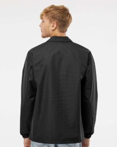 Independent Trading Co. EXP99CNB Men’s Water-Resistant Windbreaker Coach’s Jacket – Black (on model back)