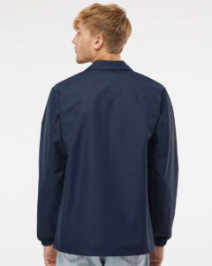 Independent Trading Co. EXP99CNB Men’s Water-Resistant Windbreaker Coach’s Jacket – Classic Navy (on model back)