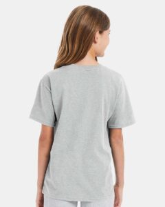 Hanes 498Y Youth Perfect-T T-Shirt – Ash (on model back)