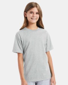 Hanes 498Y Youth Perfect-T T-Shirt – Ash (on model)