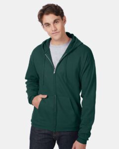 Hanes P180 Unisex EcoSmart® Full-Zip Hooded Sweatshirt – Deep Forest (on model)