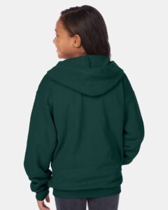 Hanes P480 Youth EcoSmart® Full-Zip Hooded Sweatshirt – Deep Forest (on model back)
