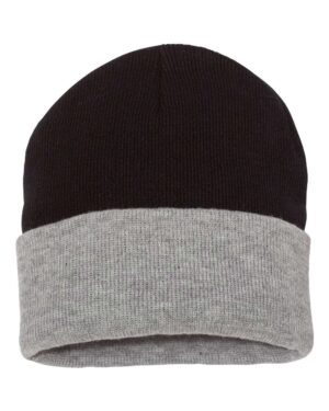 Sportsman SP12T 12″ Color Blocked Cuffed Beanie – Black/ Heather