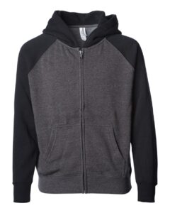Independent Trading Co. PRM15YSBZ Youth Lightweight Special Blend Raglan Zip Hood – Carbon/ Black