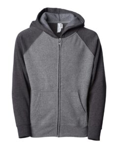 Independent Trading Co. PRM15YSBZ Youth Lightweight Special Blend Raglan Zip Hood – Nickel/ Carbon