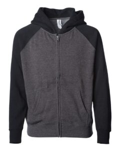 Independent Trading Co. PRM10TSBZ Toddler Lightweight Special Blend Raglan Zip Hood – Carbon/ Black
