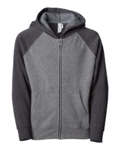 Independent Trading Co. PRM10TSBZ Toddler Lightweight Special Blend Raglan Zip Hood – Nickel/ Carbon