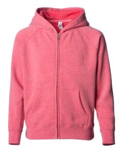 Independent Trading Co. PRM10TSBZ Toddler Lightweight Special Blend Raglan Zip Hood – Pomegranate
