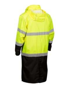 Kishigo RWJ108-109 Unisex Premium Brilliant Series® Long Rain Coat – Lime (side)