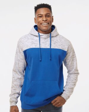 J. America 8676 Men’s Mélange Fleece Colorblocked Hooded Sweatshirt