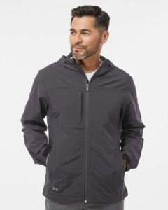 DRI DUCK 5310 Men’s Apex Soft Shell Hooded Jacket – Charcoal (on model)