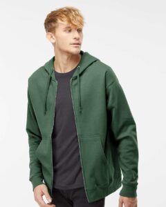Independent Trading Co. SS4500Z Unisex Midweight Full-Zip Hooded Sweatshirt – Alpine Green (on model)