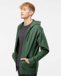 Independent Trading Co. SS4500Z Unisex Midweight Full-Zip Hooded Sweatshirt – Alpine Green (on model side)