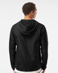 Independent Trading Co. EXP54LWZ Men’s Lightweight Windbreaker Full-Zip Jacket – Black (on model back)