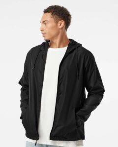 Independent Trading Co. EXP54LWZ Men’s Lightweight Windbreaker Full-Zip Jacket – Black (on model)