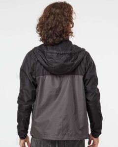 Independent Trading Co. EXP54LWZ Men’s Lightweight Windbreaker Full-Zip Jacket – Black/ Graphite (on model back)