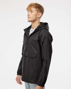 Independent Trading Co. EXP94NAW Men’s Nylon Anorak – Black (on model side)