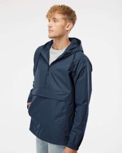 Independent Trading Co. EXP94NAW Men’s Nylon Anorak – Classic Navy (on model side)