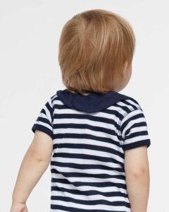 Rabbit Skins 1005 Infant Premium Jersey Bib – Navy (on model back)