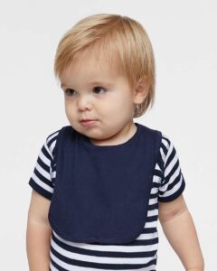 Rabbit Skins 1005 Infant Premium Jersey Bib – Navy (on model)