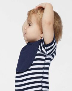 Rabbit Skins 1005 Infant Premium Jersey Bib – Navy (on model side)