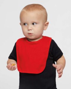 Rabbit Skins 1005 Infant Premium Jersey Bib – Red (on model)