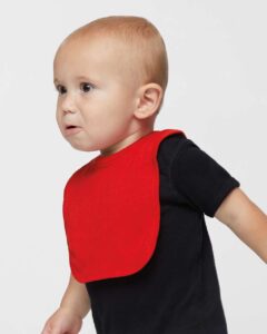 Rabbit Skins 1005 Infant Premium Jersey Bib – Red (on model side)