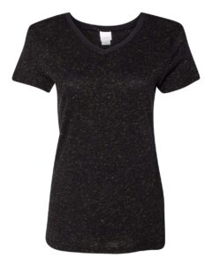 J. America 8136 Women’s Glitter V-Neck T-Shirt – Black/ Gold