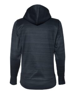 J. America 8662 Women’s Odyssey Striped Performance Fleece Lapover Hooded Sweatshirt – Navy (back)