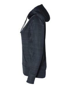 J. America 8662 Women’s Odyssey Striped Performance Fleece Lapover Hooded Sweatshirt – Navy (side)