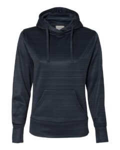 J. America 8662 Women’s Odyssey Striped Performance Fleece Lapover Hooded Sweatshirt – Navy